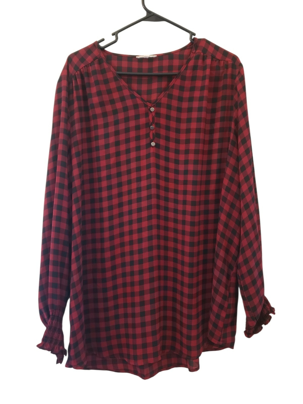 Maurices Red and Black Plaid Henley Tunic